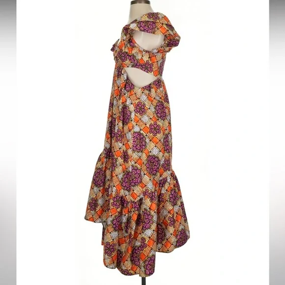 Autumn Adeigbo Chioma Floral Cutout Midi Dress Purple Orange Tiered Ruffle Dress - Picture 10 of 15